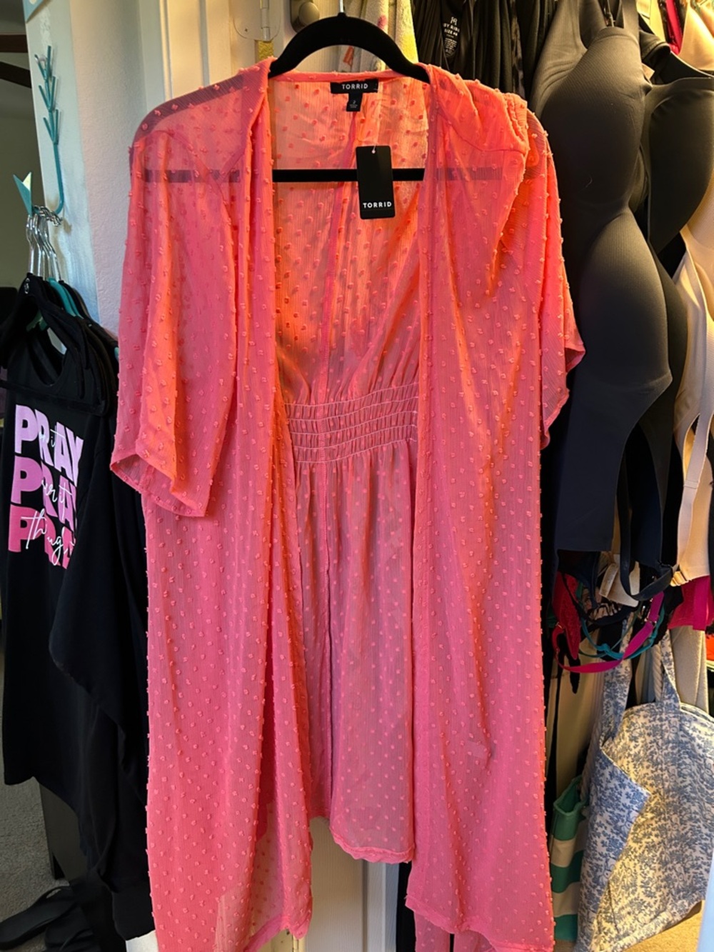 Torrid Coral Pink Swiss Dot Duster Kimono